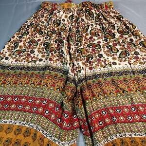 Sacred Threads Boho Paisley Palazzo Pants OS Rayon Earth Tone Wide Leg